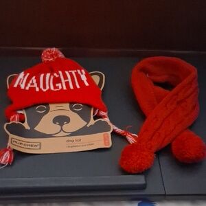 Red Naughty Dog Hat and Scarf Set